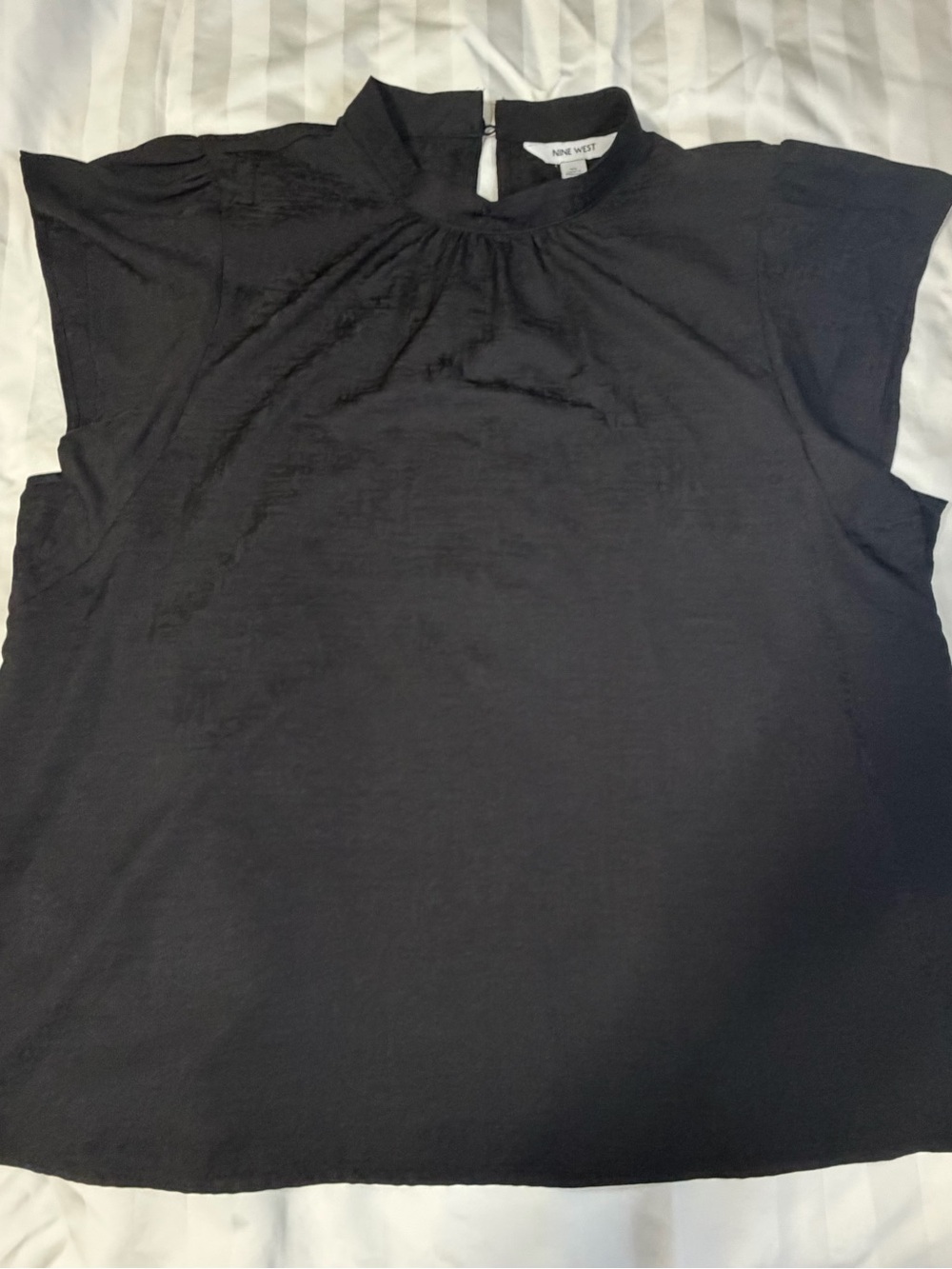 Women's XL Nine West High Neck Flutter Cap Sleeves Popover Blouse Top Black